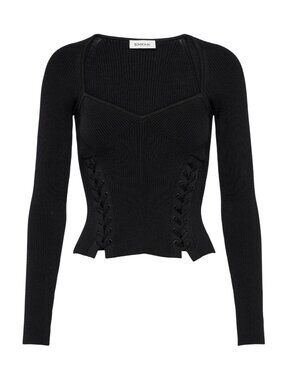 Simkhai Daphane Lace Up Ribbed Knit Top in Black